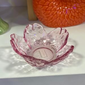 Portavela de vidrio rosada floral