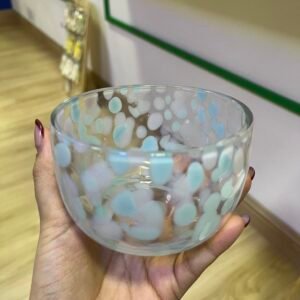 Bowl de vidrio con manchas celeste