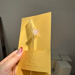 Pajilla mariposa rosada de vidrio