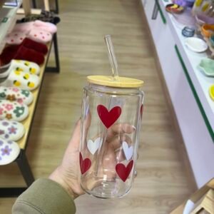 Vaso vidrio con pajilla