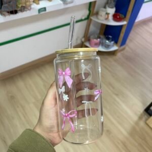 Vaso vidrio con pajilla