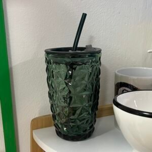 Vaso vidrio con pajilla