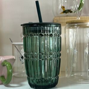 Vaso vidrio con pajilla