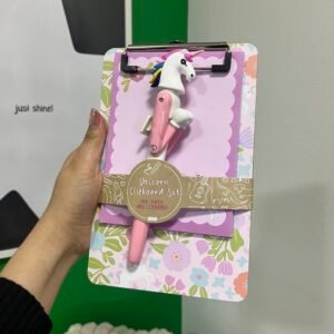 Set con folder hojas y lapicero de unicornio