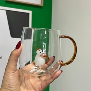 Taza relieve gato blanco con caramelo de vidrio